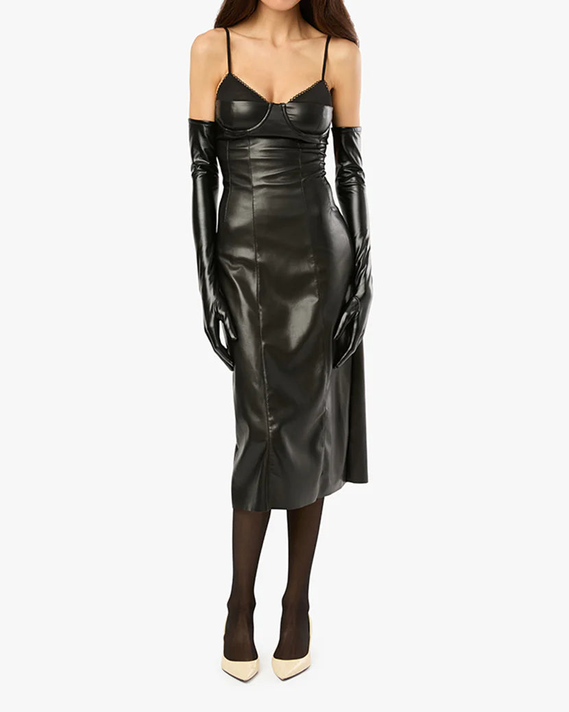 Vegan Leather Fitted Corset Dress