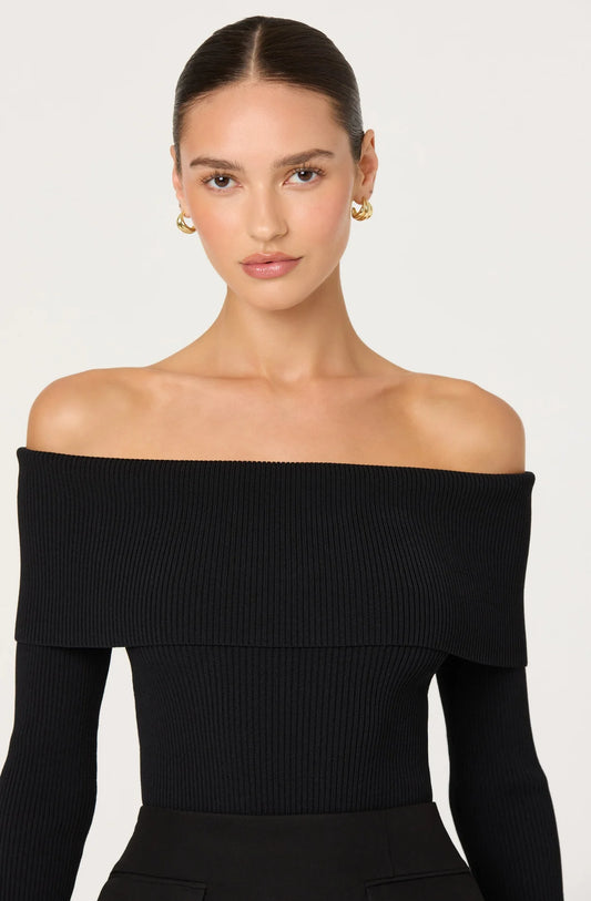 Lidia Ribbed Off Shoulder Sweater