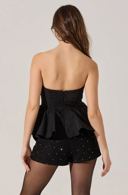 Melia Strapless Pleated Peplum Top
