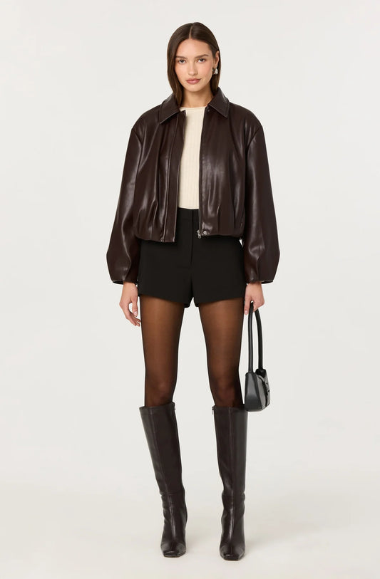 Raevin Faux Leather Bomber Jacket