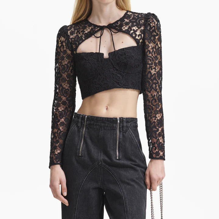 Lace Tie Neck Crop Top