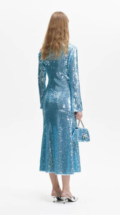 Vestido midi asimétrico de lentejuelas