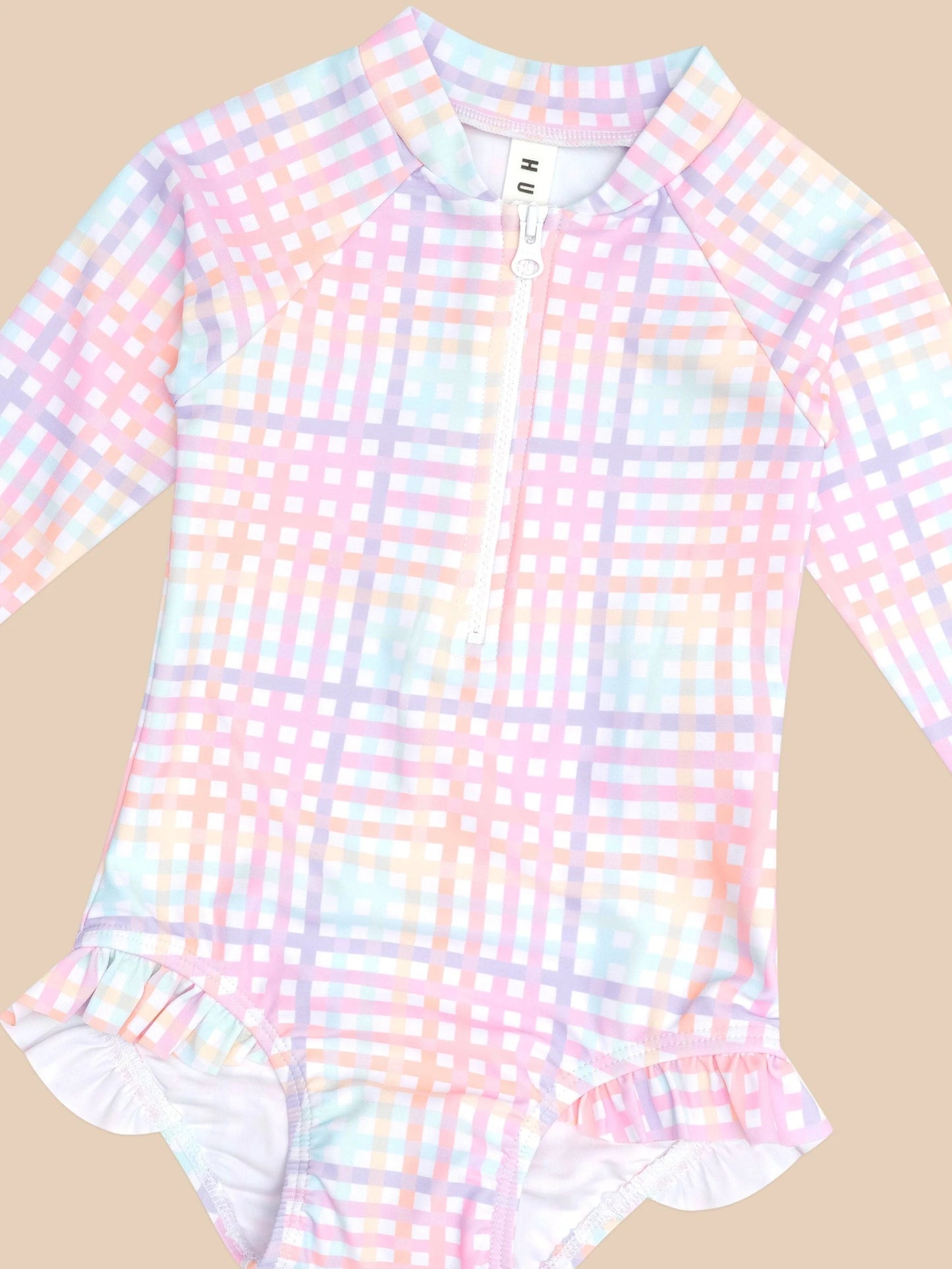 Rainbow Check Frill Zip Swinsuit