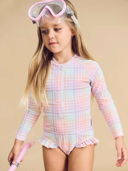 Rainbow Check Frill Zip Swinsuit