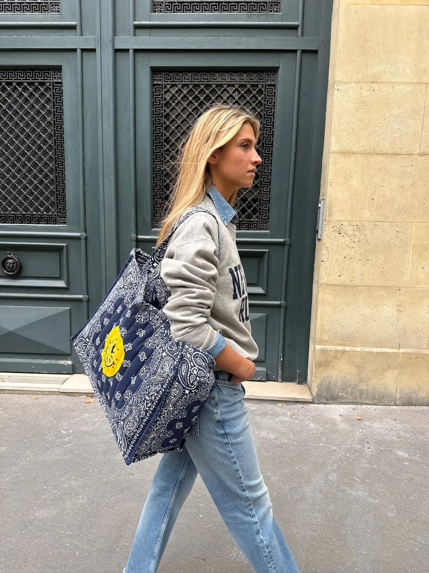 Quilted Maxi Cabas Tote Happy Face