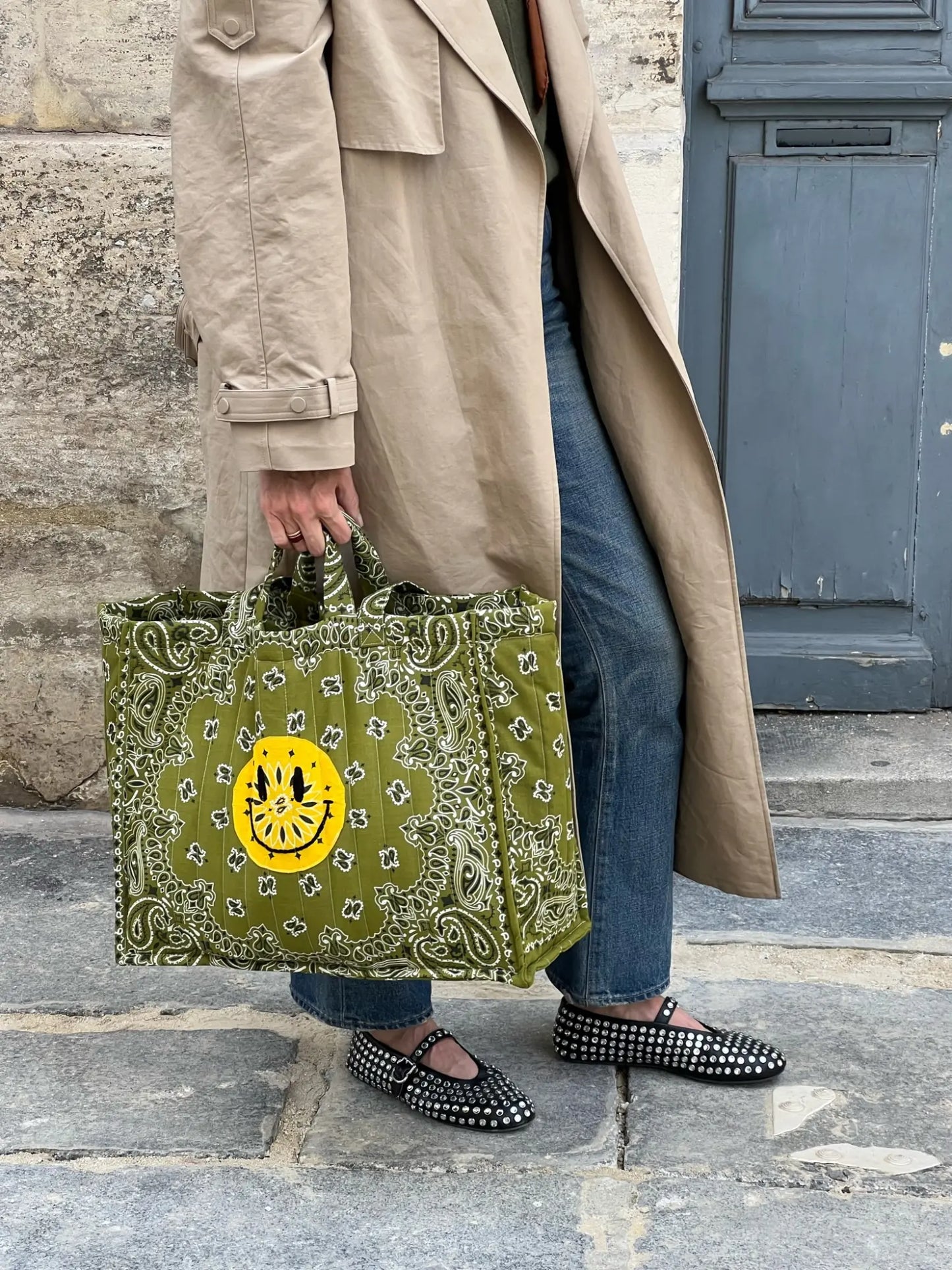 Quilted Maxi Cabas Tote Happy Face