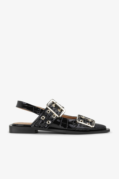 Croco Patent Feminine Buckle Ballerinas