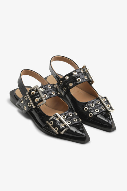 Croco Patent Feminine Buckle Ballerinas