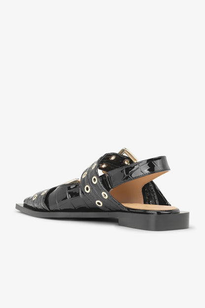 Croco Patent Feminine Buckle Ballerinas
