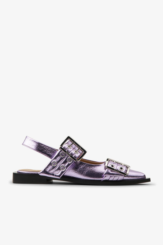 Metallic Feminine Buckle Ballerina