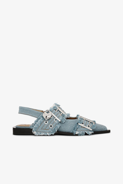 Denim Charms Feminine Buckle Ballerinas