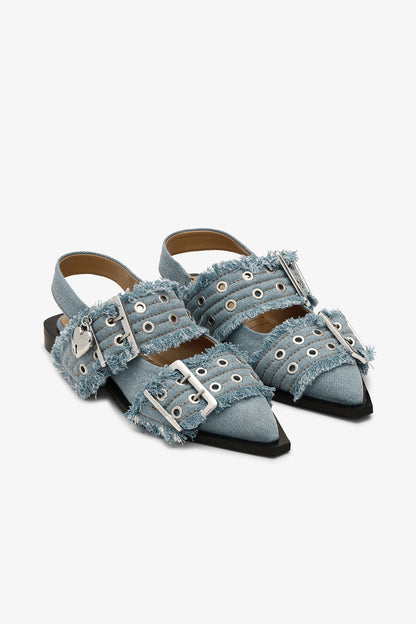 Denim Charms Feminine Buckle Ballerinas