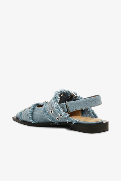 Denim Charms Feminine Buckle Ballerinas