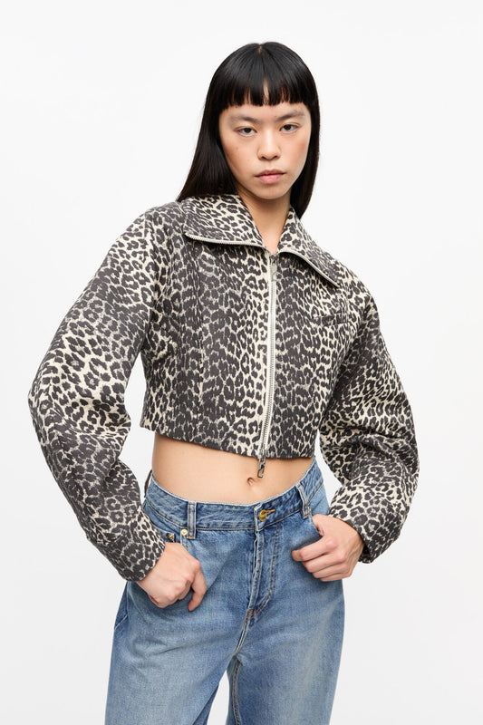 Leopard Cotton Tweed Curve Jacket