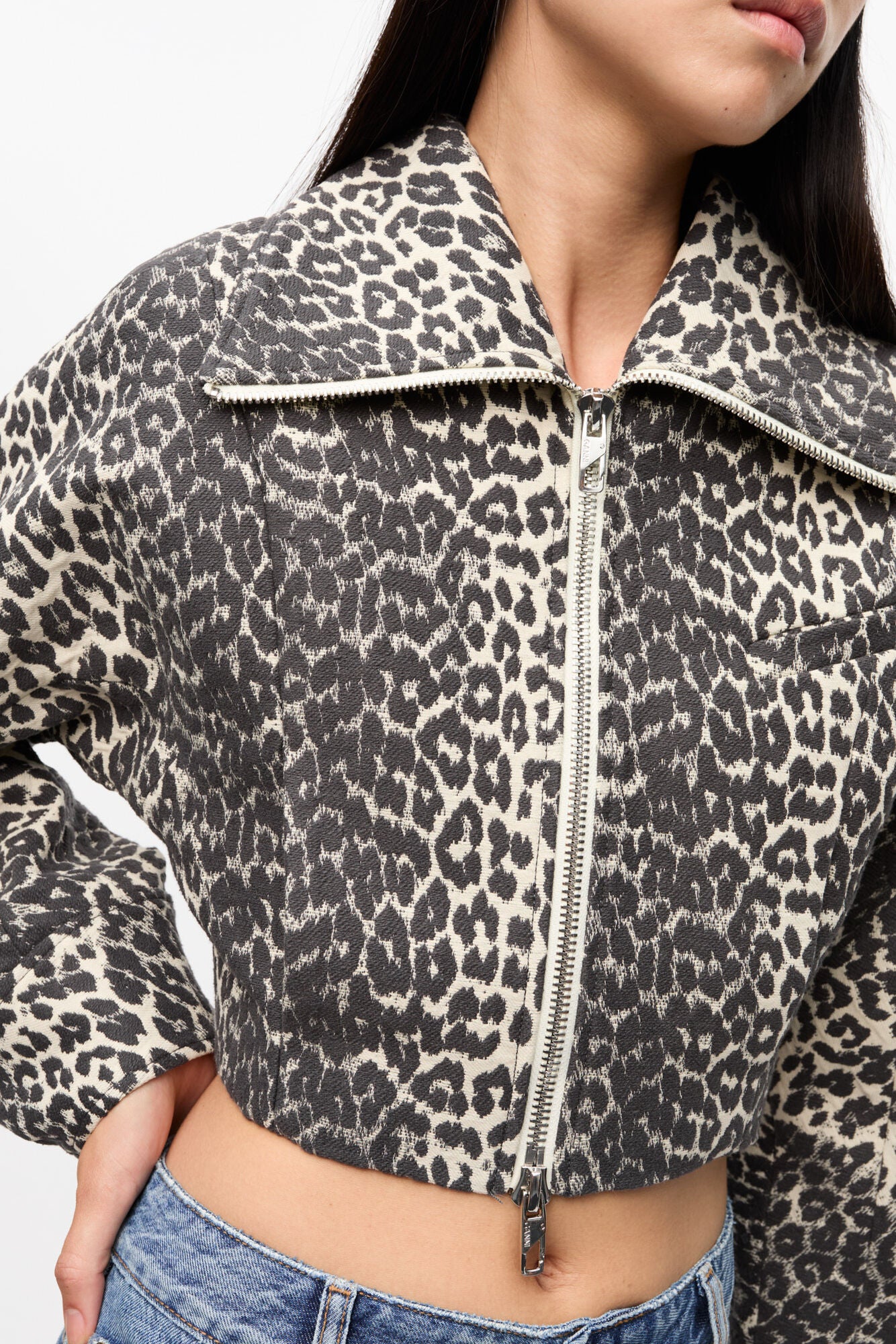 Leopard Cotton Tweed Curve Jacket