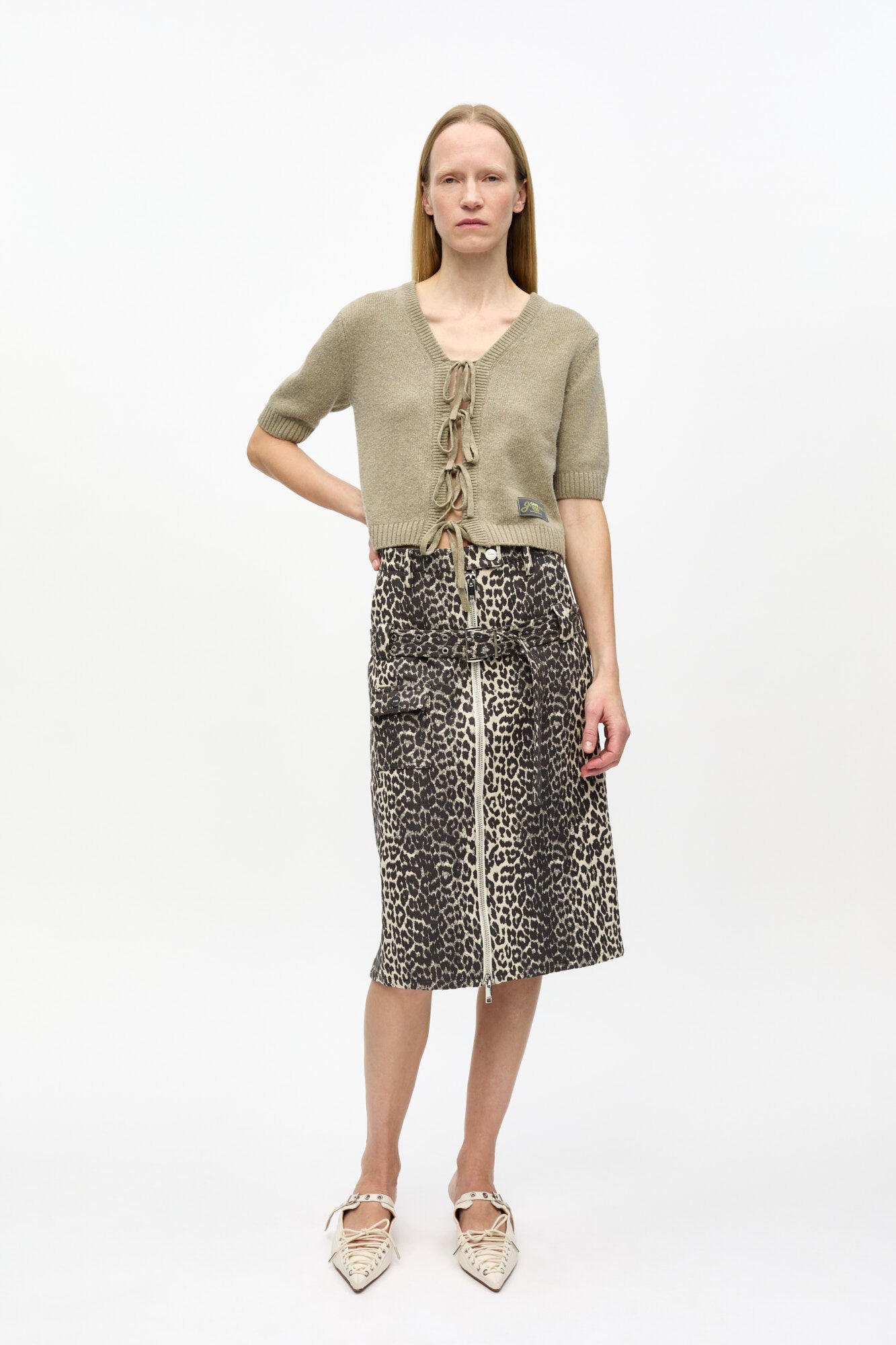 Leopard Cotton Tweed Midi Skirt