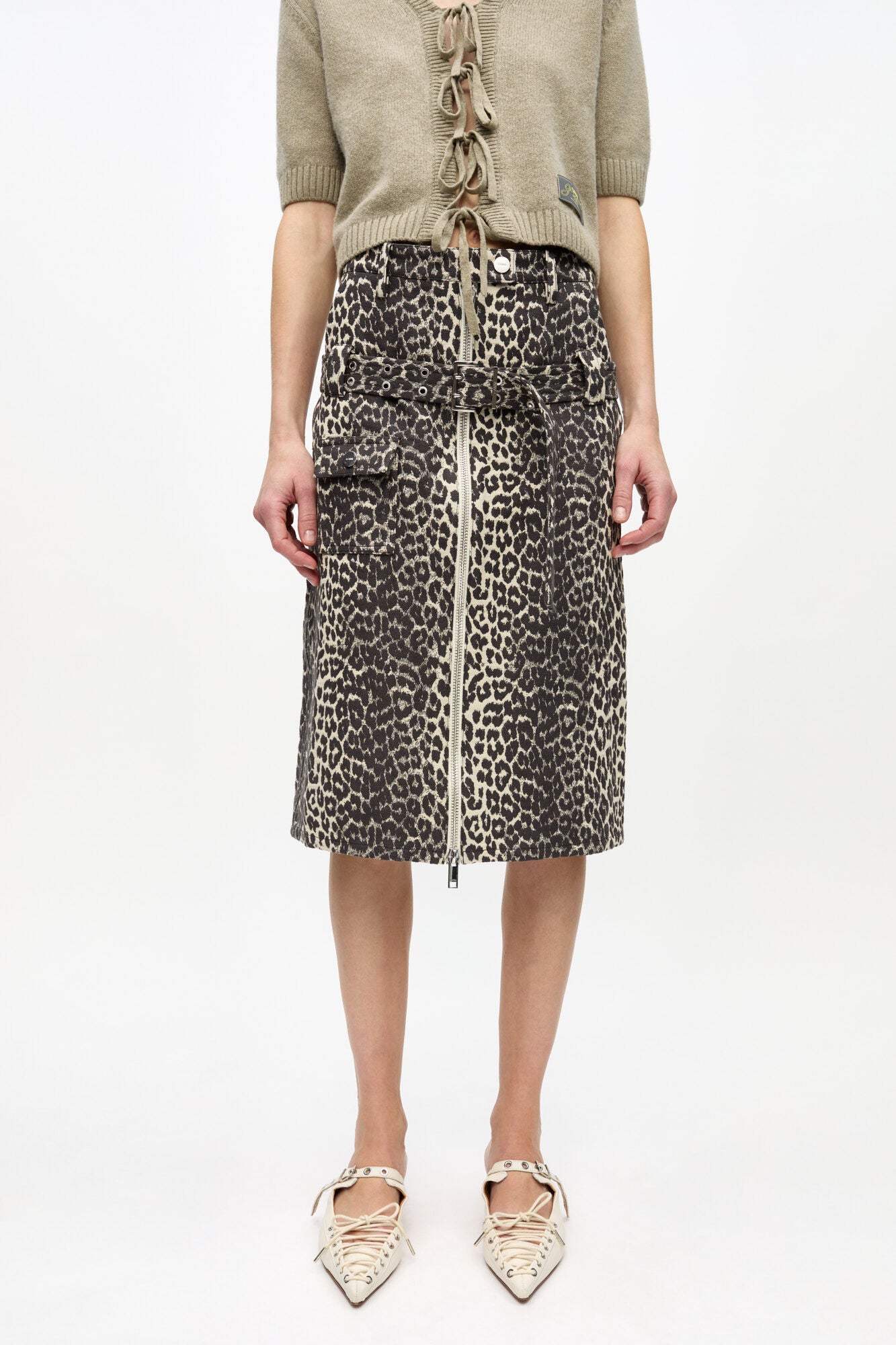 Leopard Cotton Tweed Midi Skirt