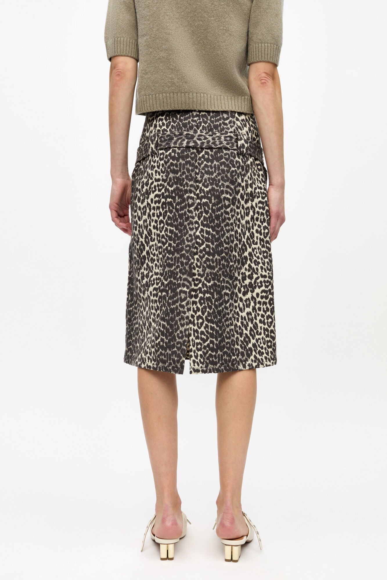 Leopard Cotton Tweed Midi Skirt