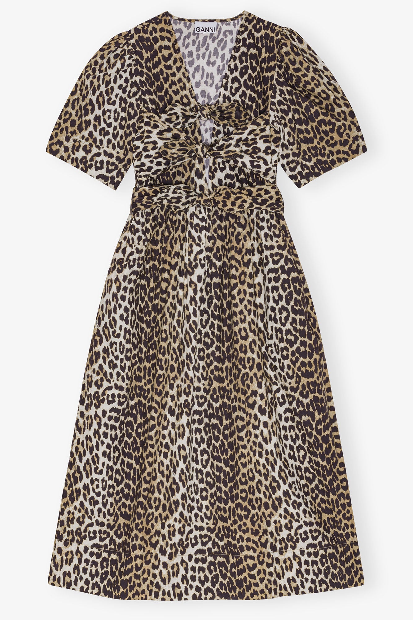 Leopard Cotton Tie Strap Midi Dress