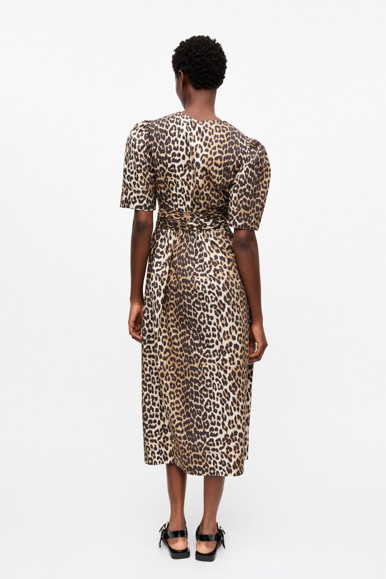 Leopard Cotton Tie Strap Midi Dress