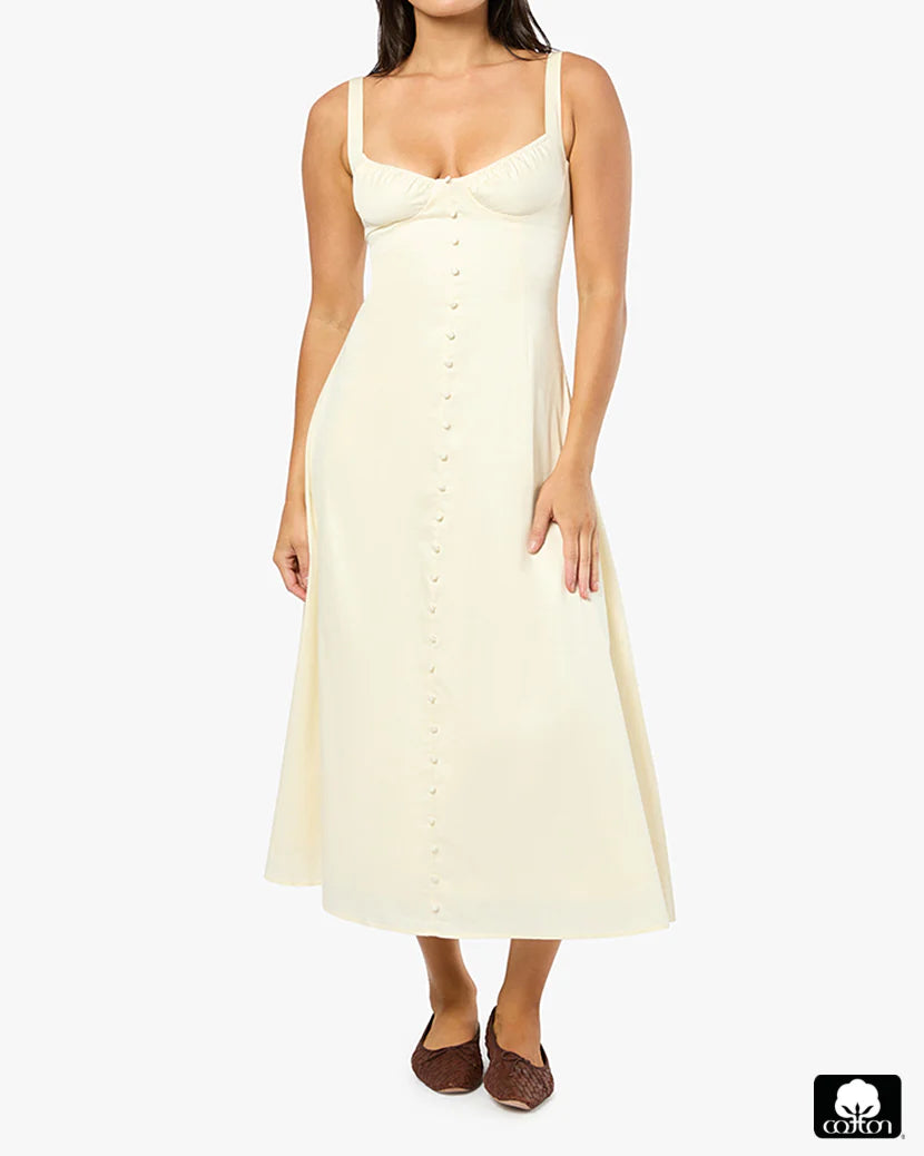 Ruched Cup Button Midi Dress