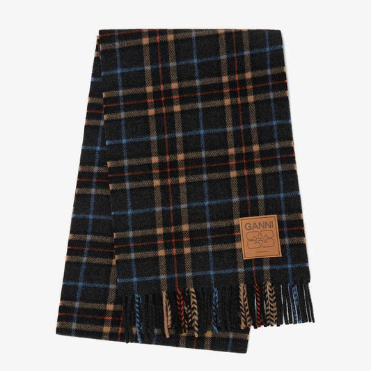 Face Wool Check Scarf