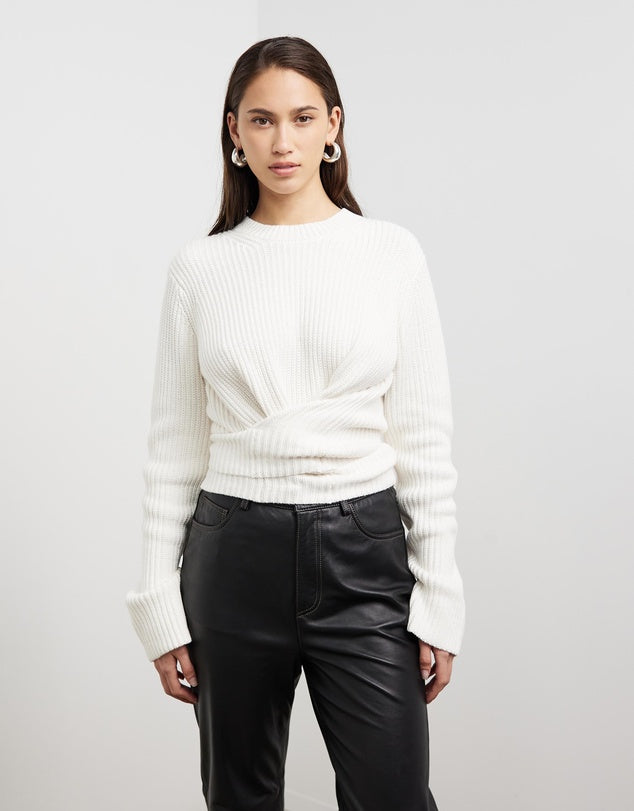 Ribbed Cotton Wrap Sweater