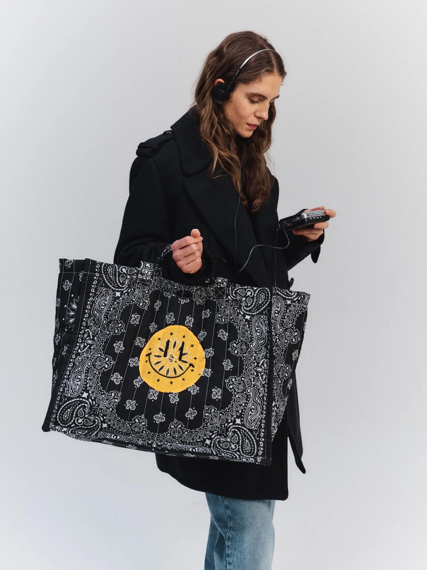 Quilted Maxi Cabas Tote Happy Face