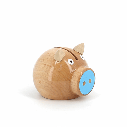 Tirelire cochon bois naturel-bleu