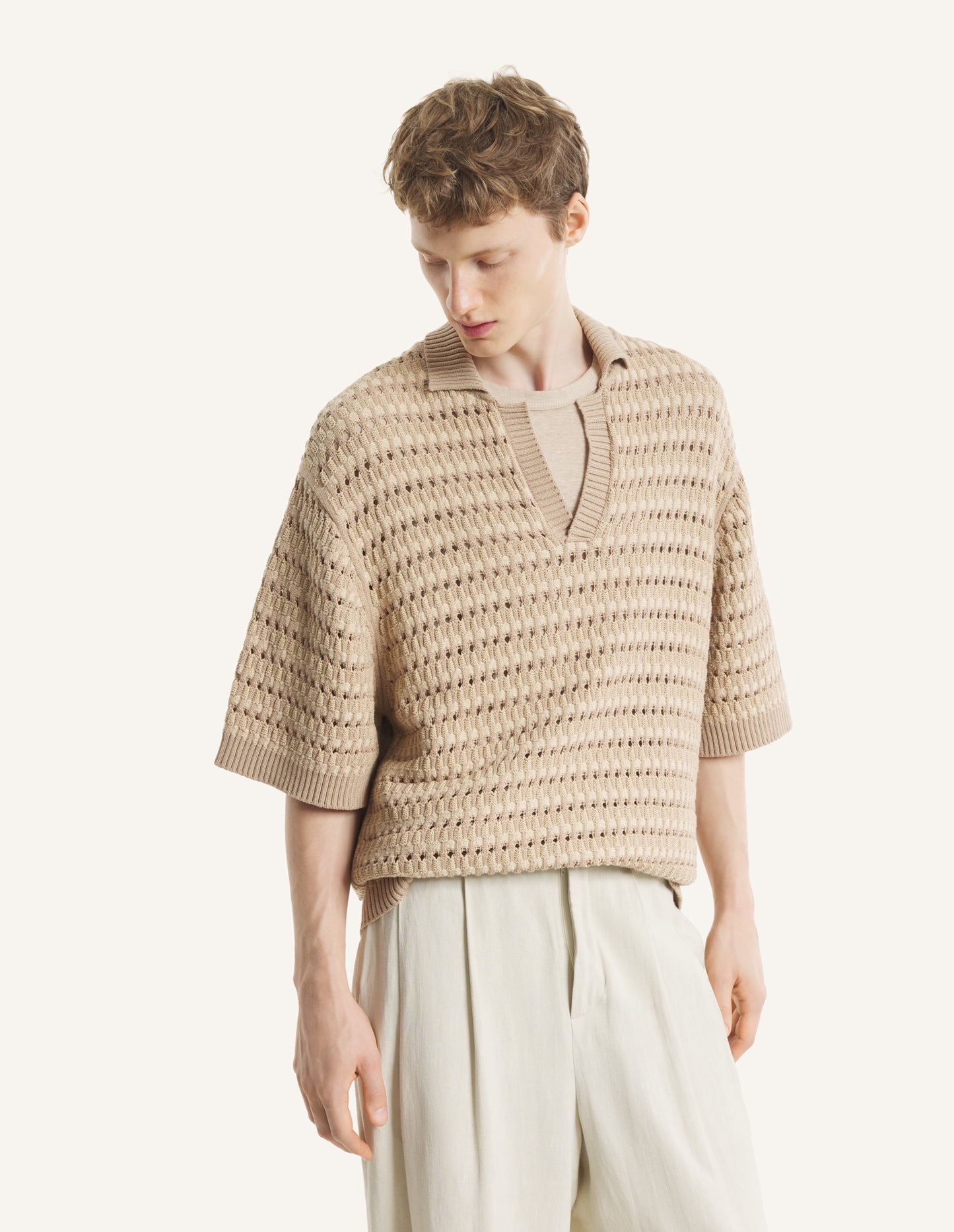 Basket Weave Knitted Polo