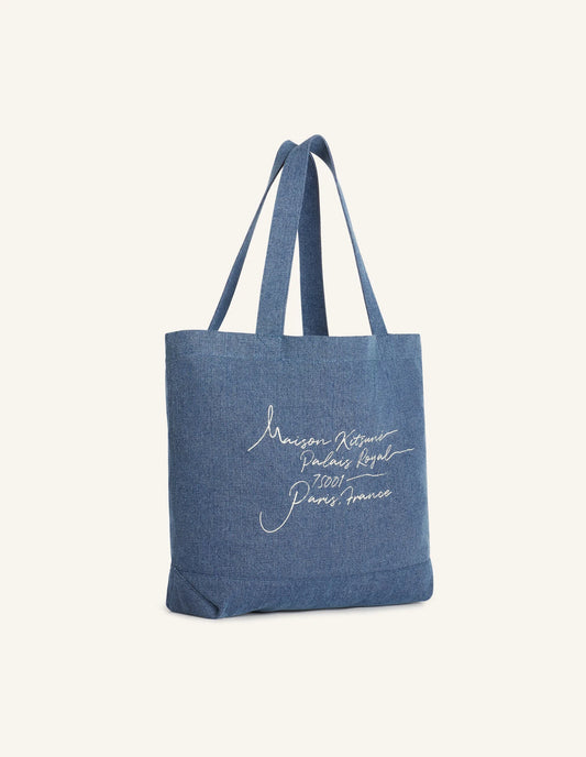 Poetic Script Denim Tote