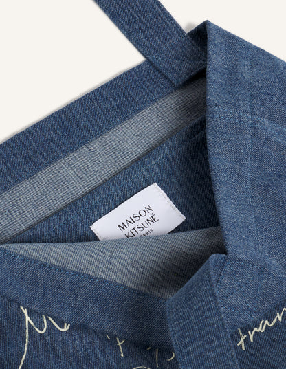 Poetic Script Denim Tote